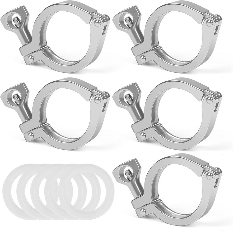 JMCOLMT Tri Clamp 5 Pcs Single Pin Heavy Duty with Wing Nut Generic Ferrule TC 1、1.5 Inch Stainless Steel 304 with Silicone Gasket - Image 1